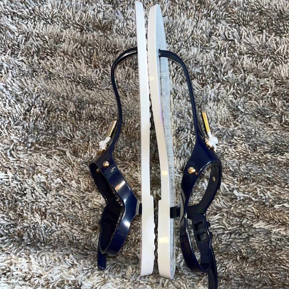 NWOB Tod’s Navy Blue/White T-Straps Thong Jelly Flat Sandals - Picture 9 of 16